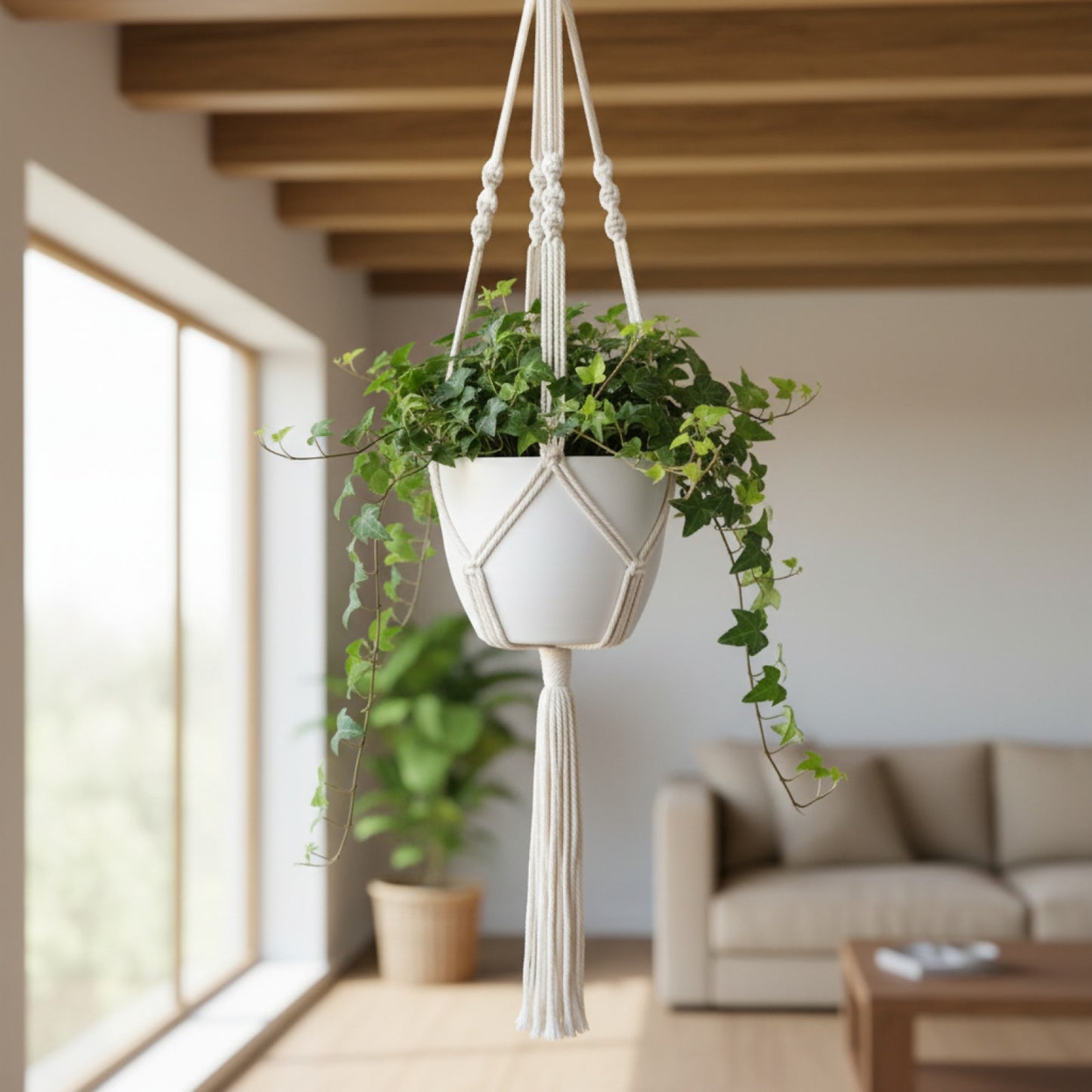 Porte-pot macramé fait main pour plante suspendue