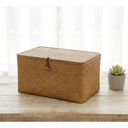 Panier de Rangement Tissé en Herbiers Marins avec Couvercle - Fait Main
