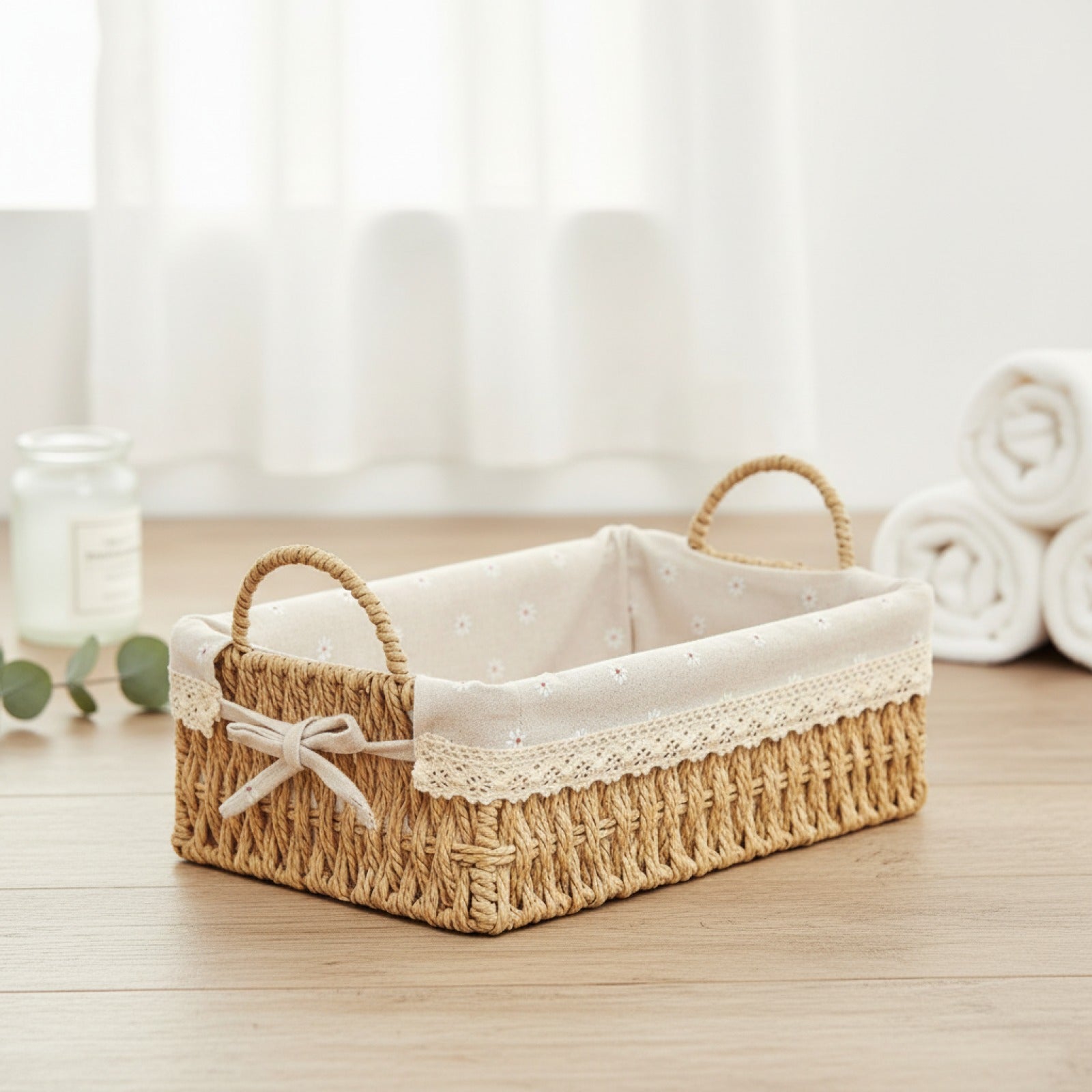 Paniers de Rangement Tissés à la Main avec Poignées - Organiseur Polyvalent pour Cuisine, Salle de Bain et Décoration Intérieure