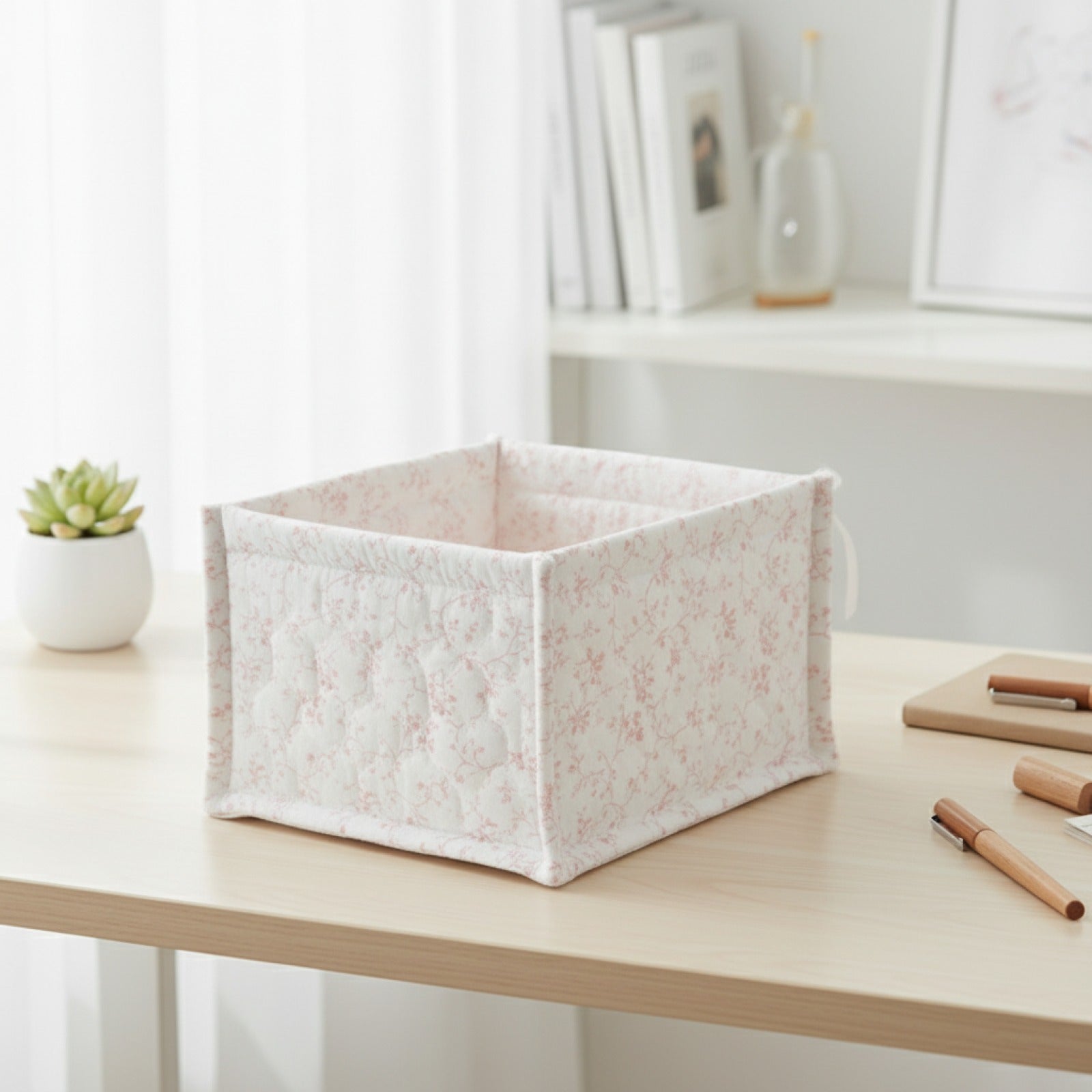 Panier de Rangement Carré Fleuri Style Coréen - Organiseur Bureau Mignon