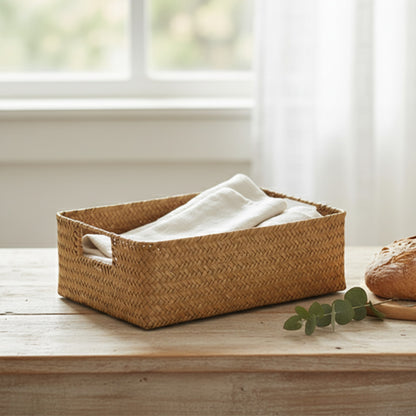 Panier décoratif en herbiers marins tissés - Rangement naturel pour la maison et la cuisine