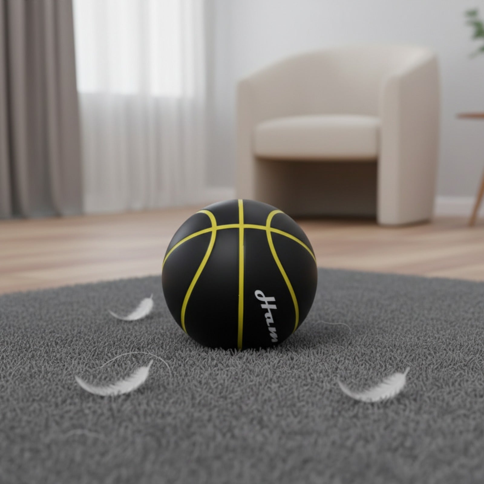 Ballon de Basketball Silencieux Taille 7 - PU Mousse Airless, Rebond Doux, Idéal pour l'Intérieur