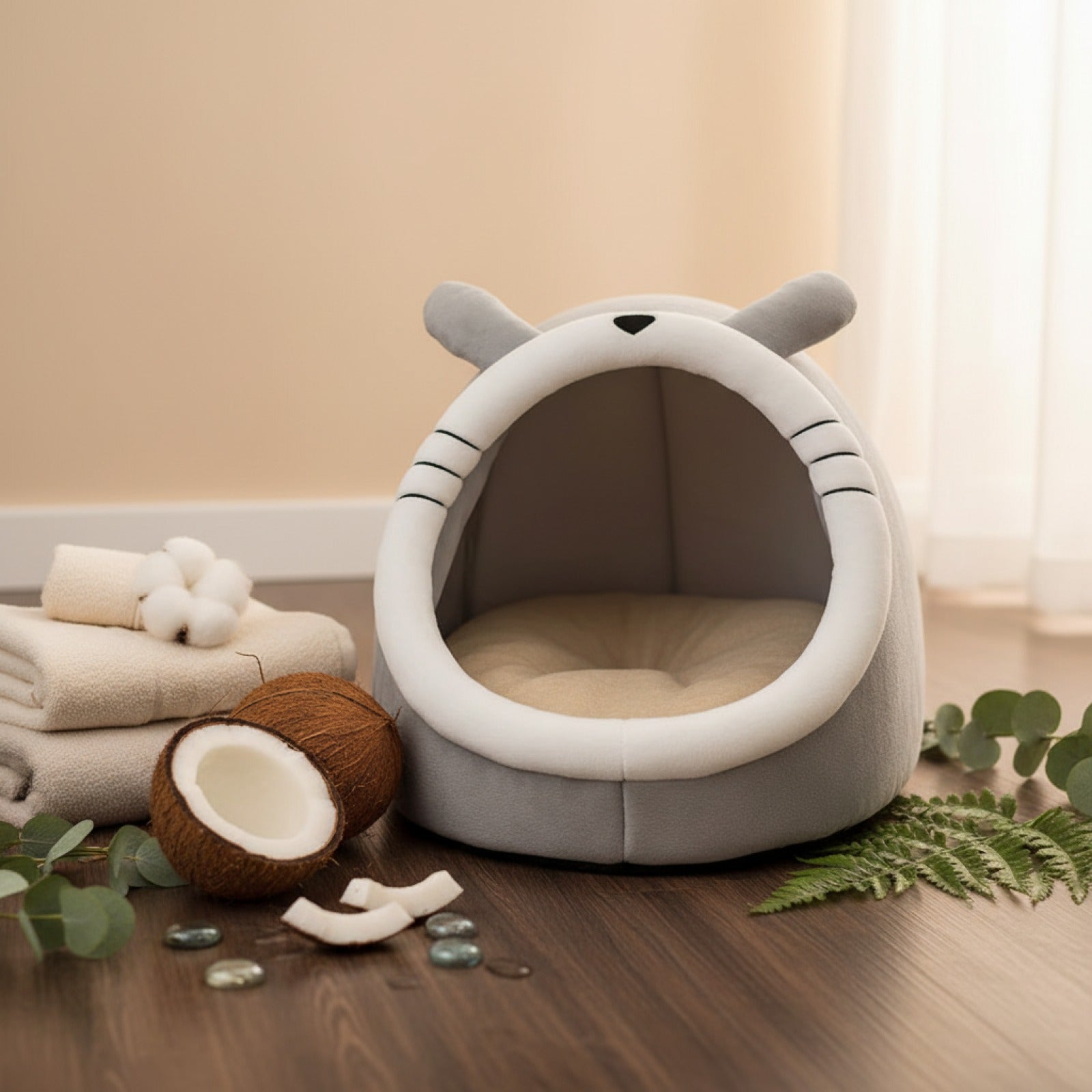 Lit Grotte Chauffant pour Chat et Petit Chien - Tente Douillette et Pliable