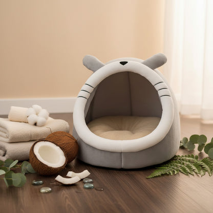 Lit Grotte Chauffant pour Chat et Petit Chien - Tente Douillette et Pliable