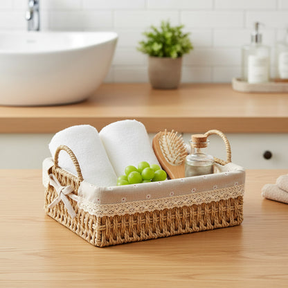 Paniers de Rangement Tissés à la Main avec Poignées - Organiseur Polyvalent pour Cuisine, Salle de Bain et Décoration Intérieure