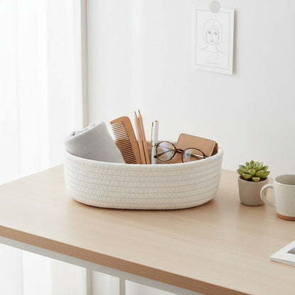 Panier de Rangement en Coton Style Nordique - Organisateur Polyvalent pour Bureau, Cosmétiques et Objets