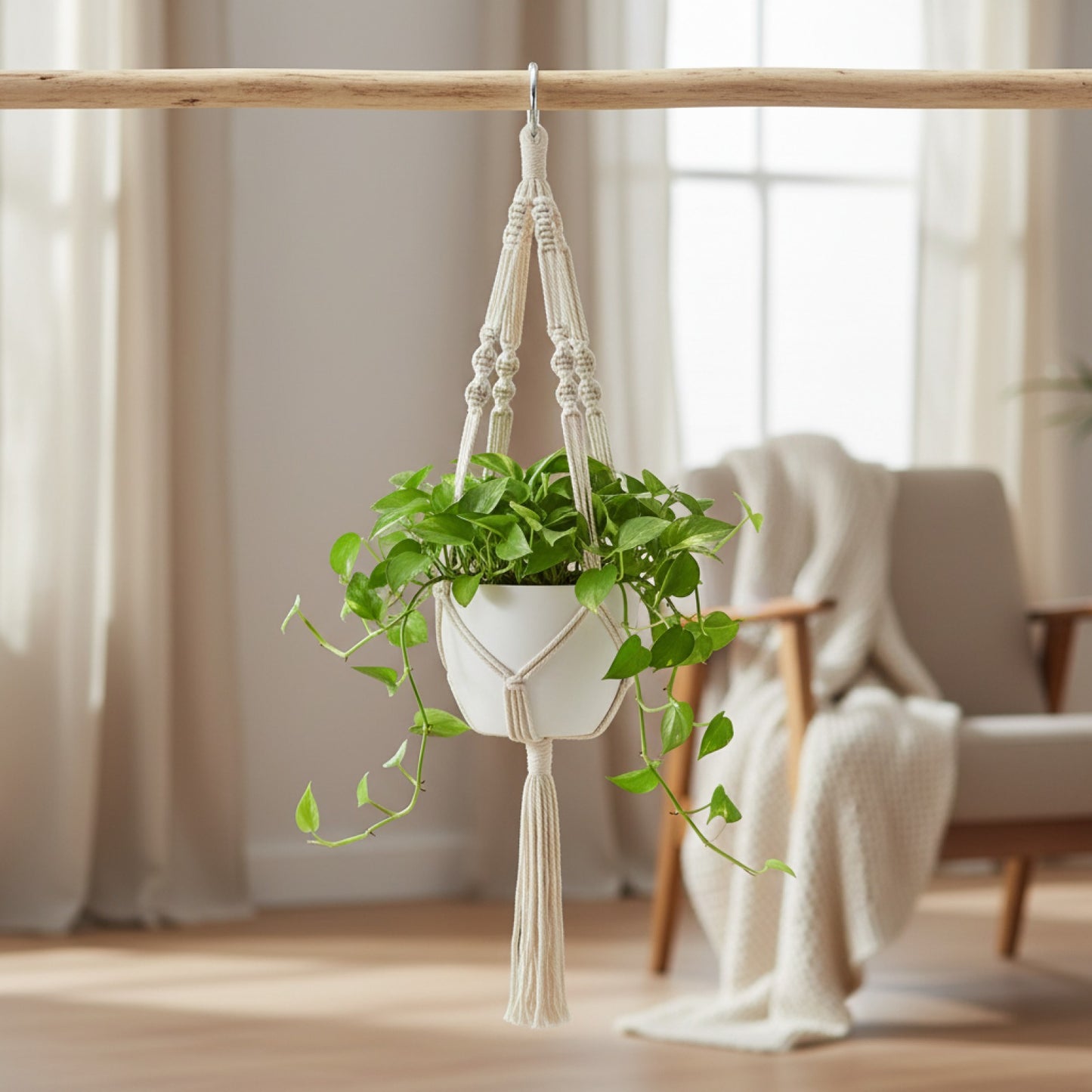 Porte-pot macramé fait main pour plante suspendue