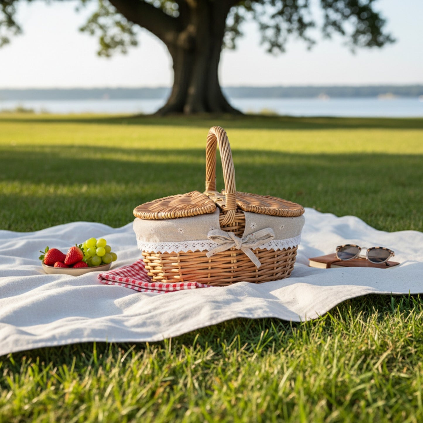 Panier de Pique-Nique en Osier Fait Main avec Poignée - Idéal Camping & Rangement
