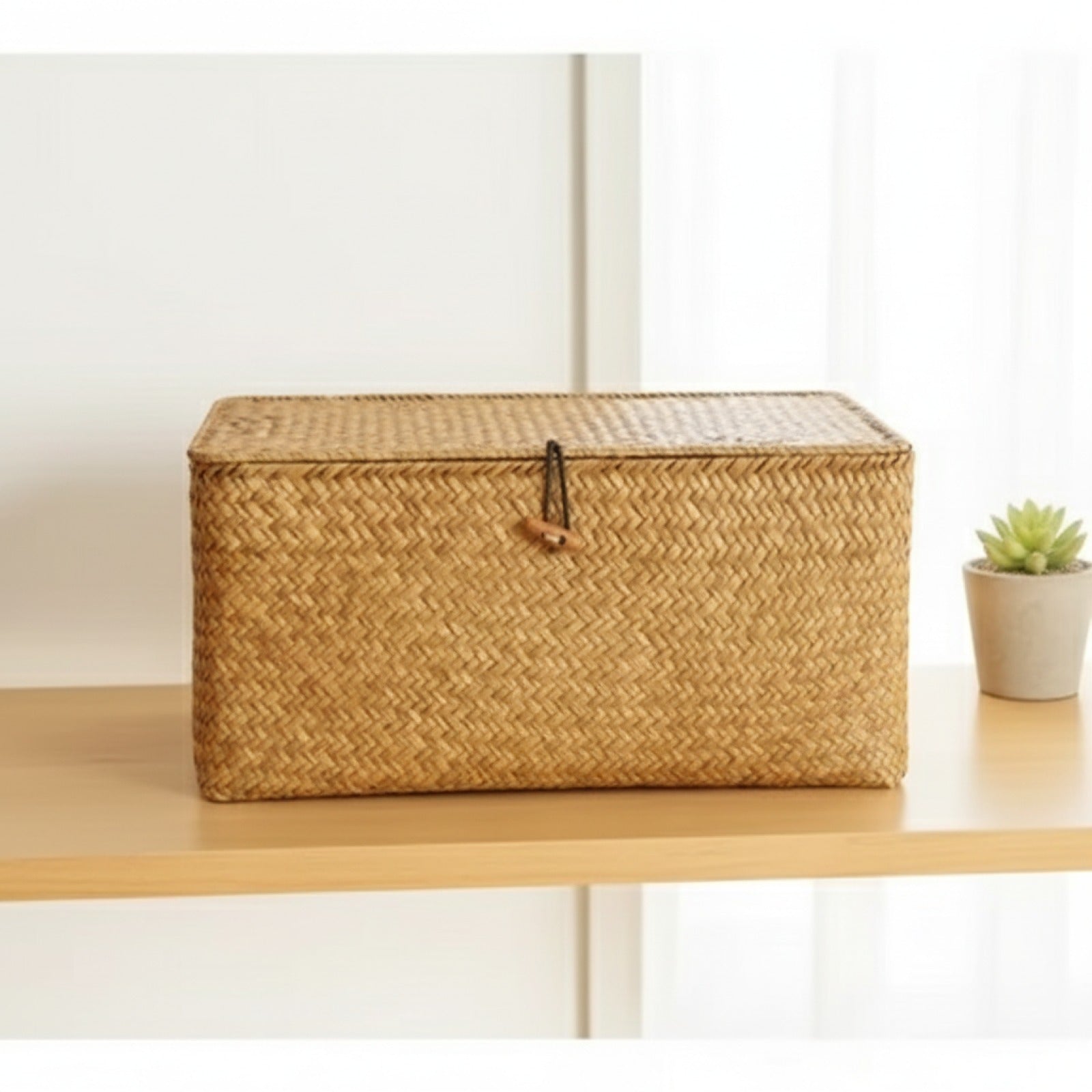 Panier de Rangement Tissé en Herbiers Marins avec Couvercle - Fait Main