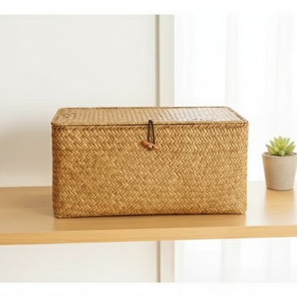 Panier de Rangement Tissé en Herbiers Marins avec Couvercle - Fait Main