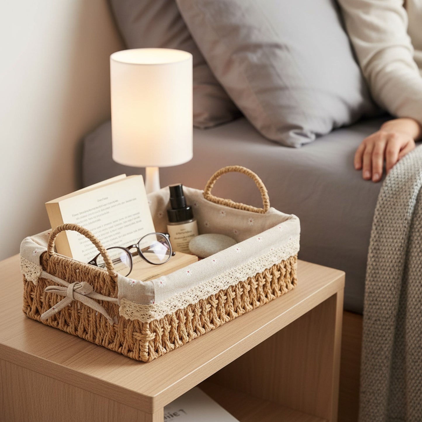 Paniers de Rangement Tissés à la Main avec Poignées - Organiseur Polyvalent pour Cuisine, Salle de Bain et Décoration Intérieure