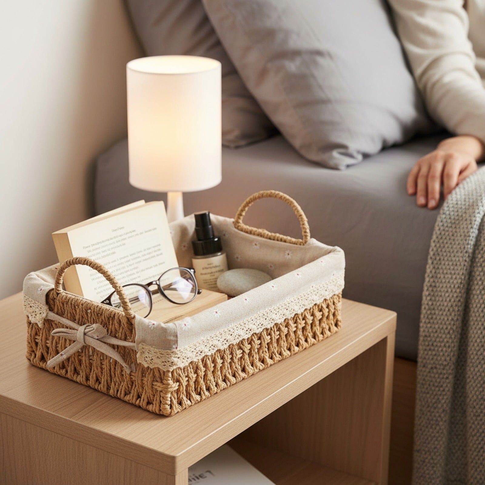 Paniers de Rangement Tissés à la Main avec Poignées - Organiseur Polyvalent pour Cuisine, Salle de Bain et Décoration Intérieure