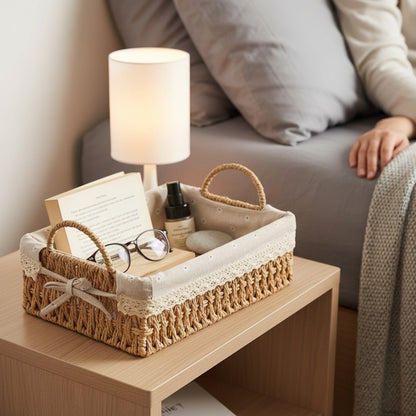 Paniers de Rangement Tissés à la Main avec Poignées - Organiseur Polyvalent pour Cuisine, Salle de Bain et Décoration Intérieure