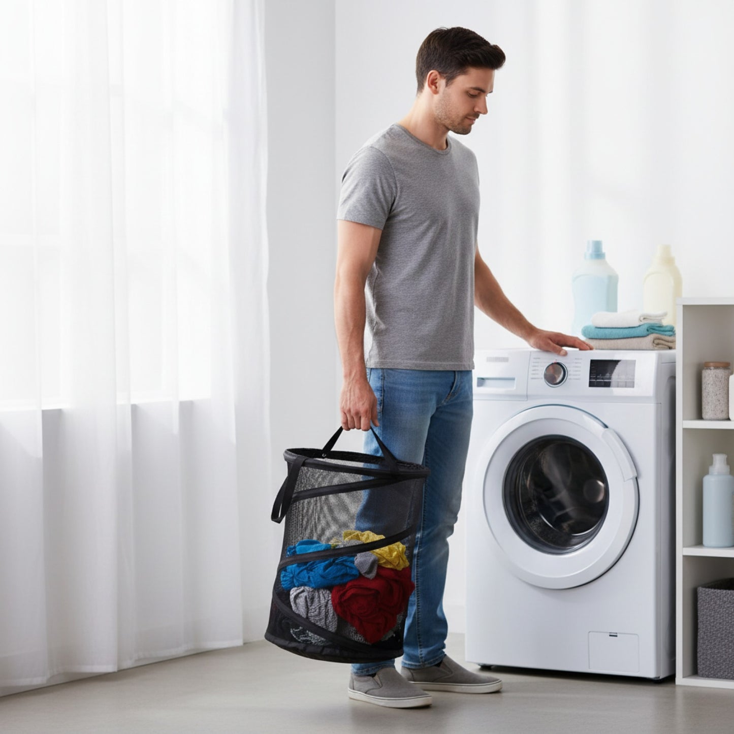 Panier à Linge Pliant avec Cadre en Fil - Rangement Organisé pour Linge Sale