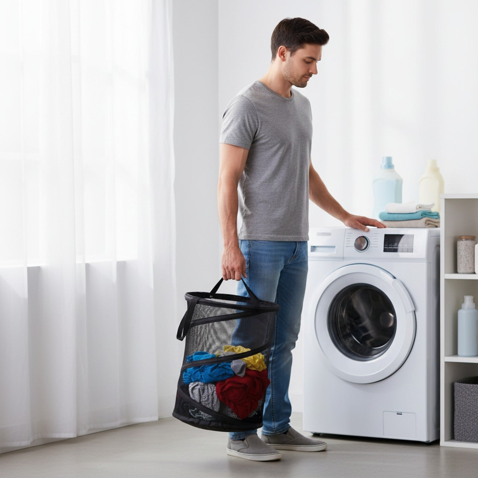 Panier à Linge Pliant avec Cadre en Fil - Rangement Organisé pour Linge Sale