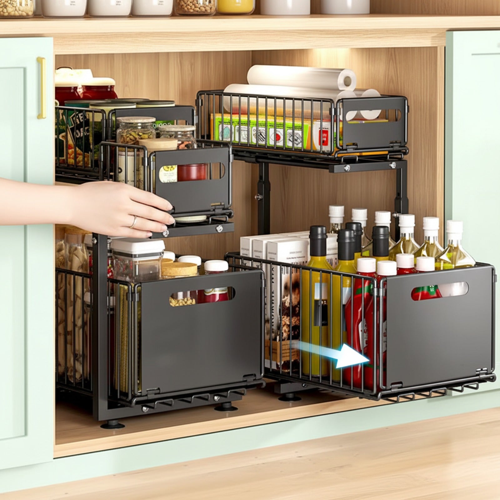 Organiseur Coulissant à 2 Étages pour Cuisine et Armoire - Rangement sous évier réglable