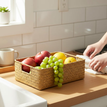 Panier décoratif en herbiers marins tissés - Rangement naturel pour la maison et la cuisine