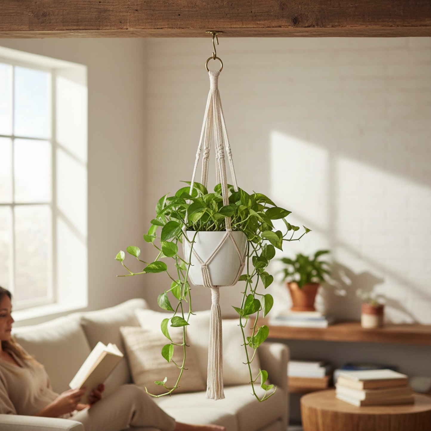 Porte-pot macramé fait main pour plante suspendue