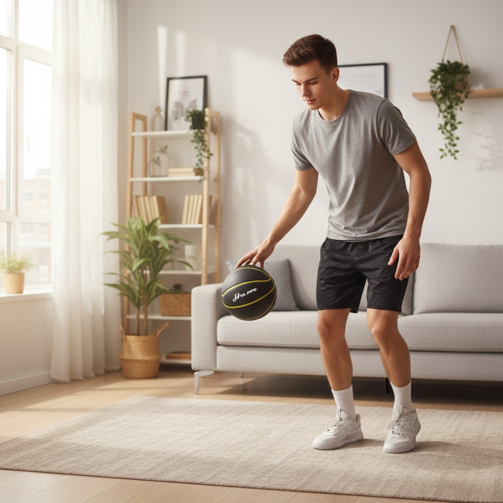 Ballon de Basketball Silencieux Taille 7 - PU Mousse Airless, Rebond Doux, Idéal pour l'Intérieur