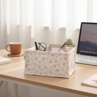 Panier de Rangement Carré Fleuri Style Coréen - Organiseur Bureau Mignon