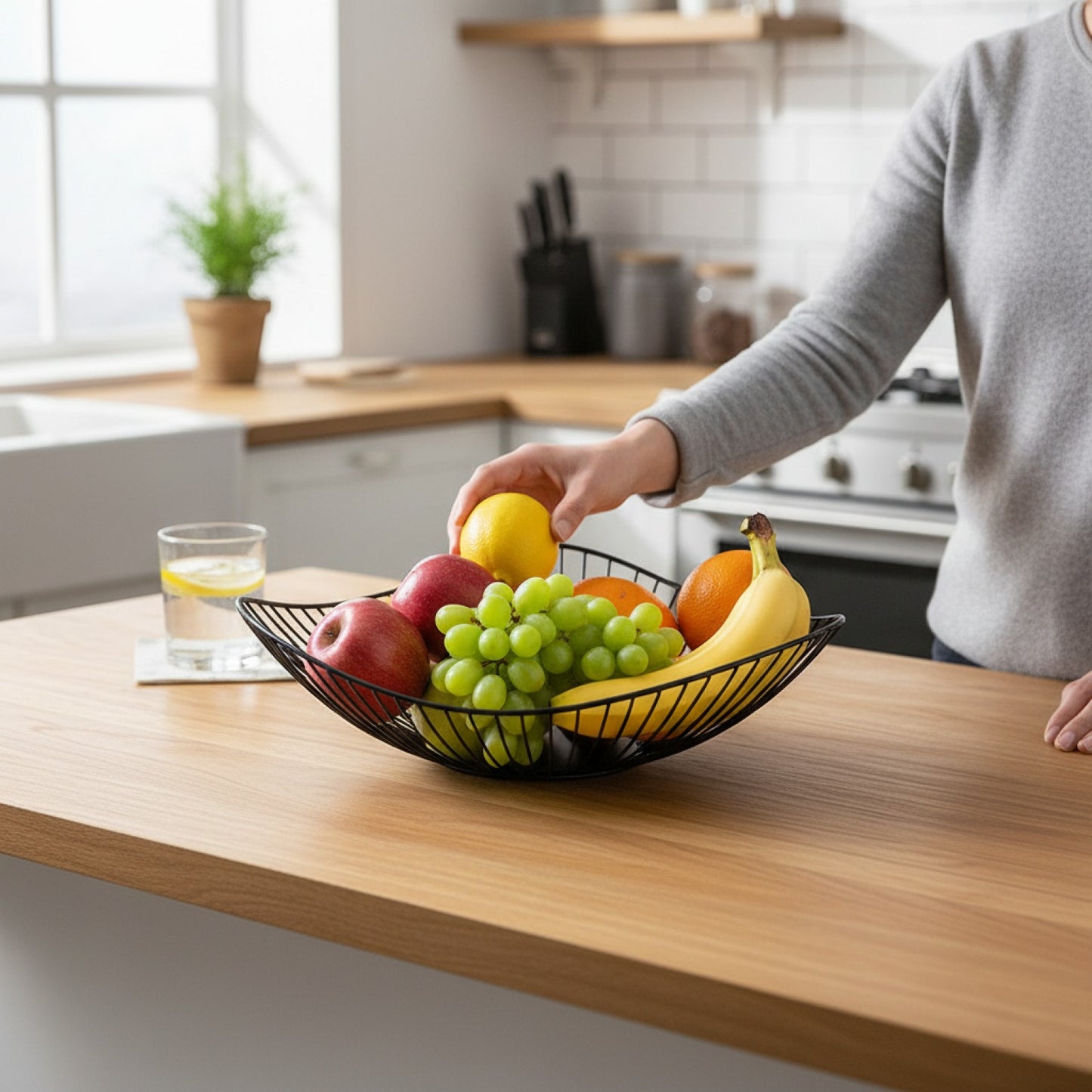 Panier à Fruits Rond en Métal - Bol de Rangement Polyvalent pour Cuisine