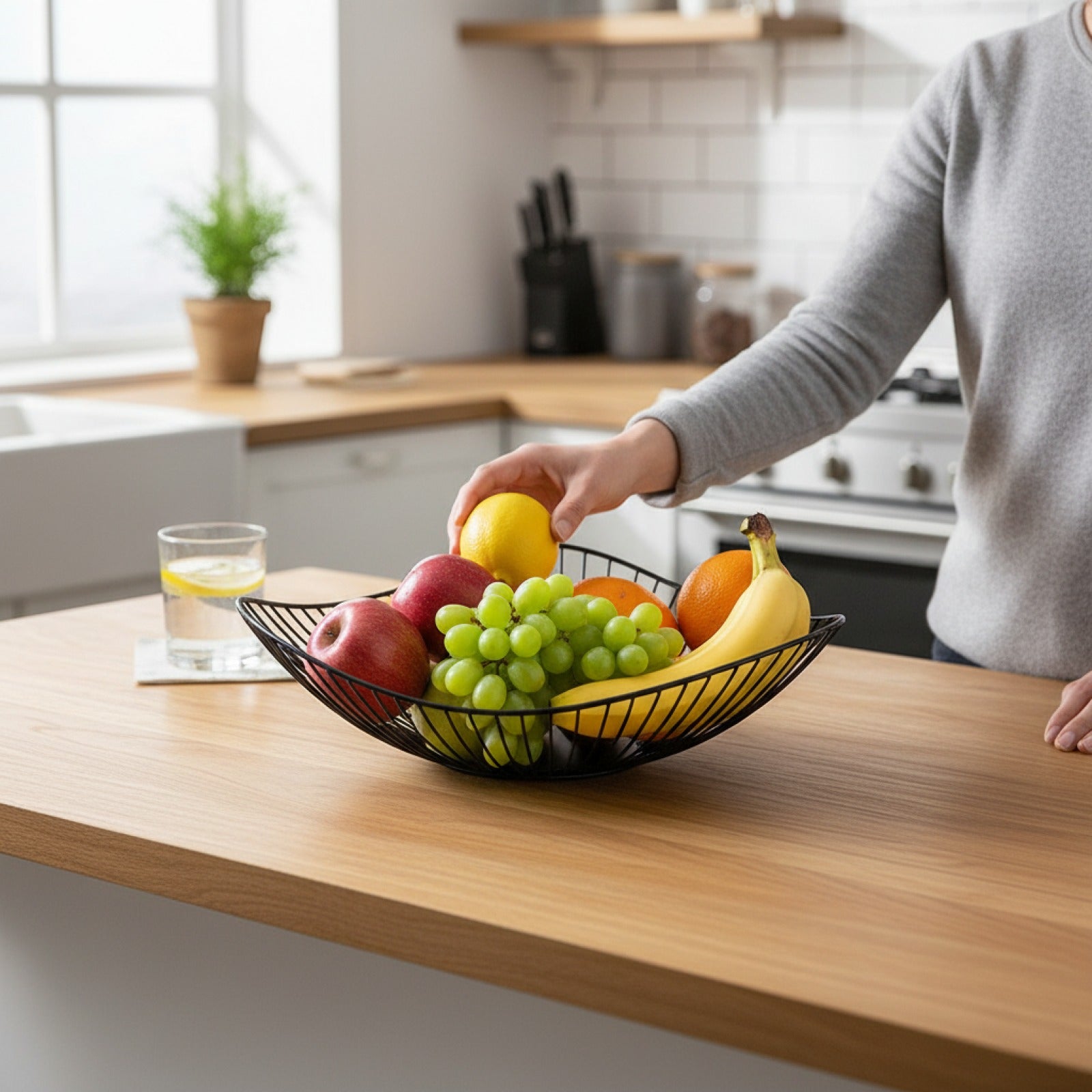 Panier à Fruits Rond en Métal - Bol de Rangement Polyvalent pour Cuisine