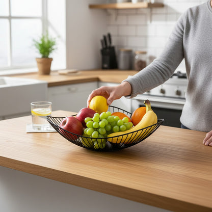 Panier à Fruits Rond en Métal - Bol de Rangement Polyvalent pour Cuisine