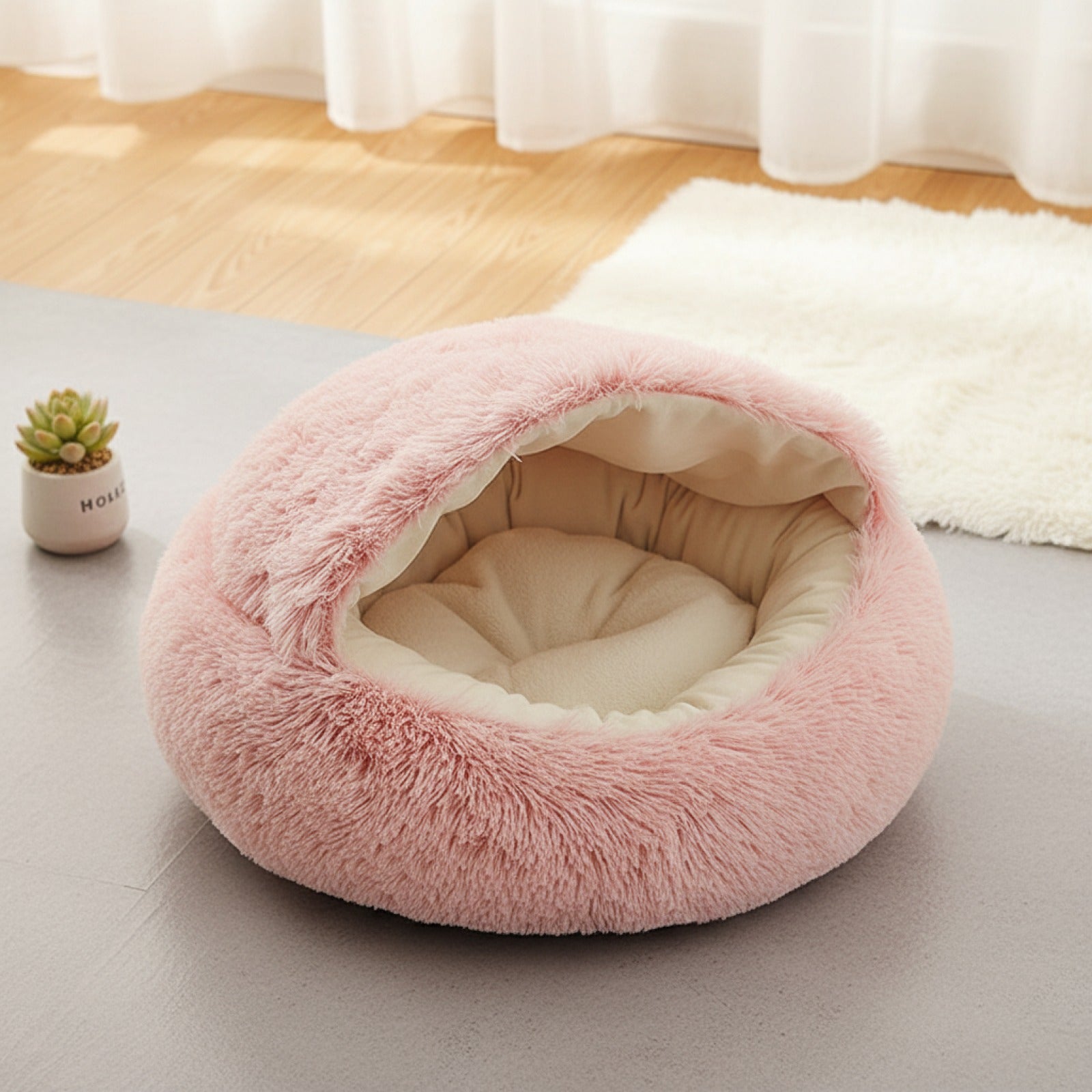 Lit Rond Douillet pour Chat et Petit Chien avec Couverture Intégrée