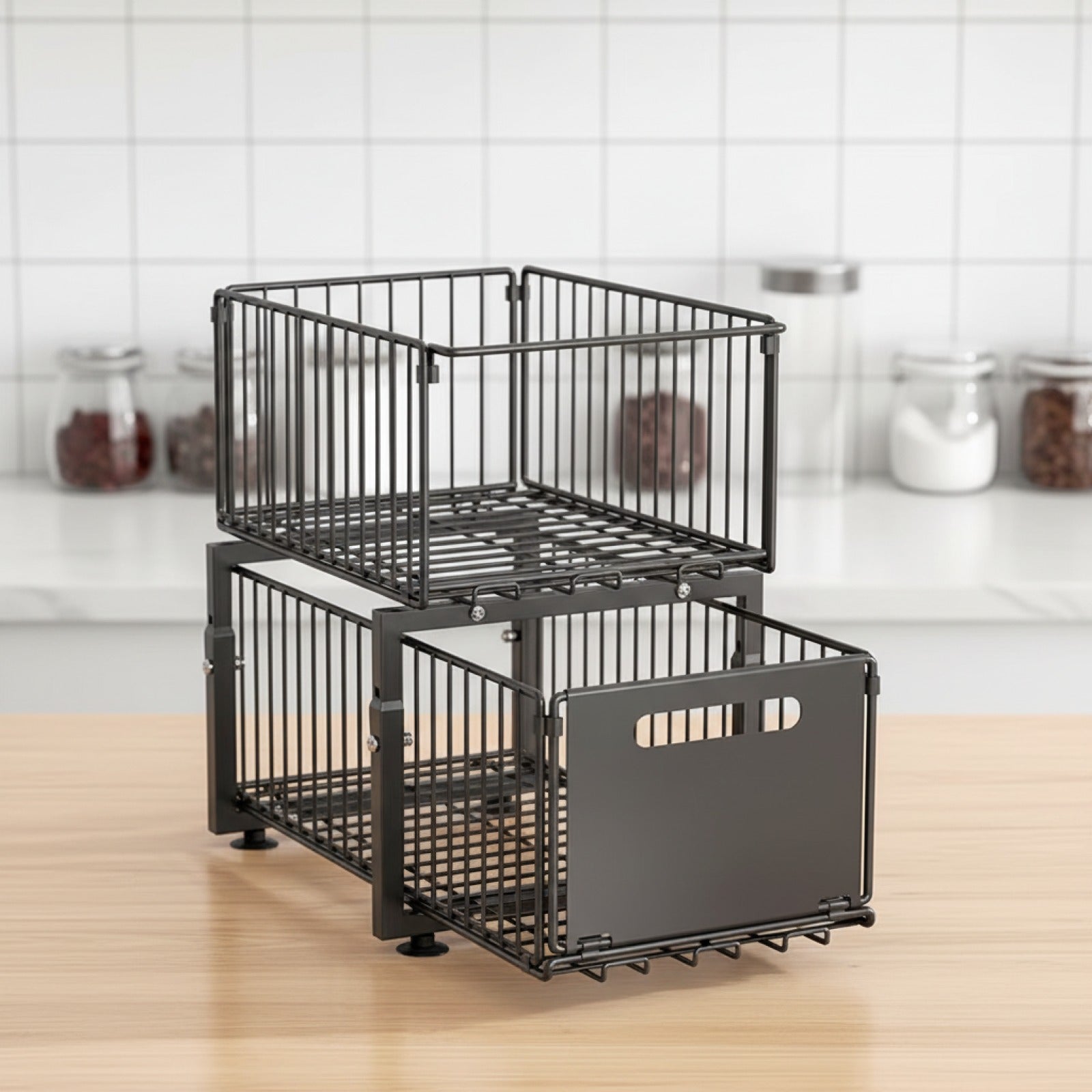 Organiseur Coulissant à 2 Étages pour Cuisine et Armoire - Rangement sous évier réglable