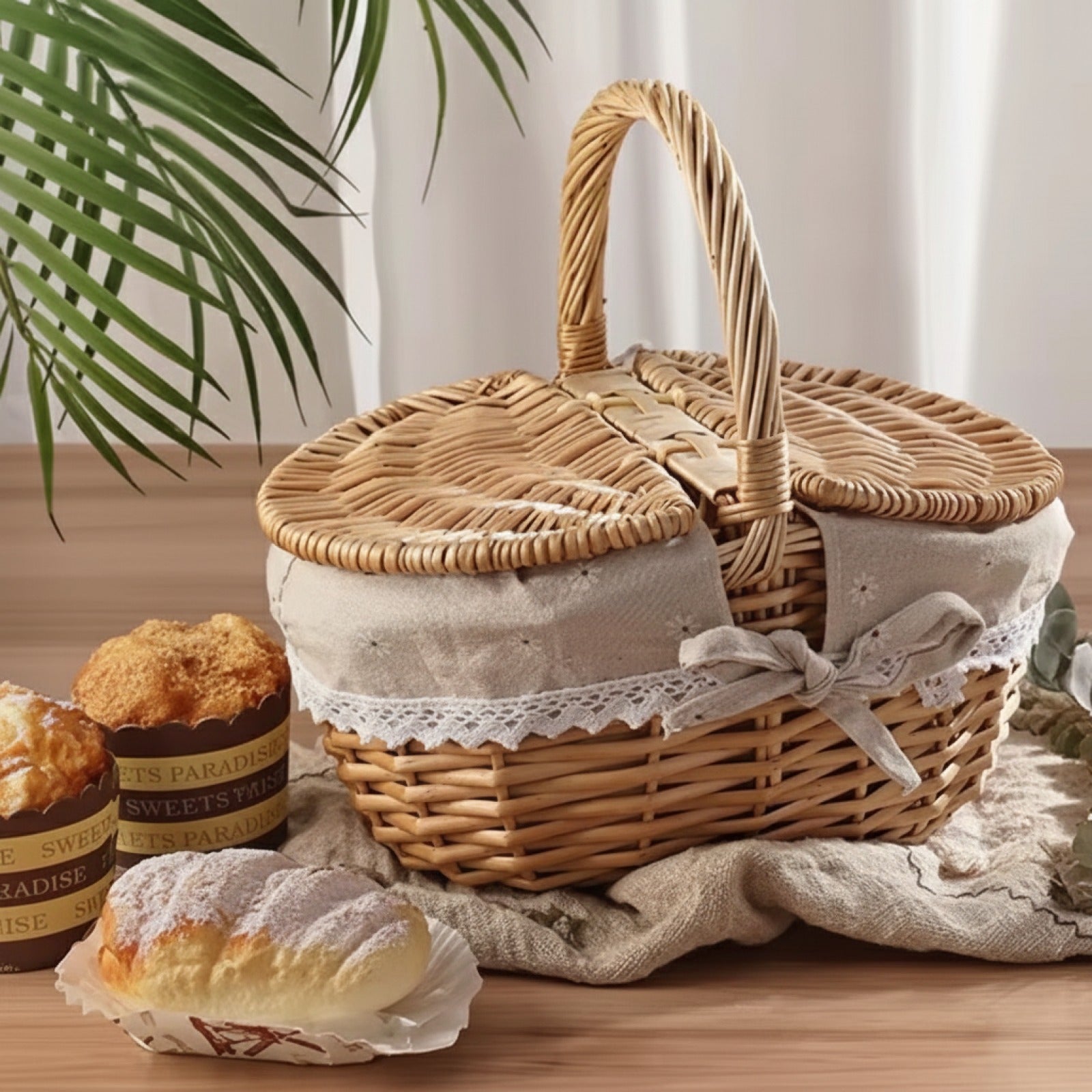 Panier de Pique-Nique en Osier Fait Main avec Poignée - Idéal Camping & Rangement