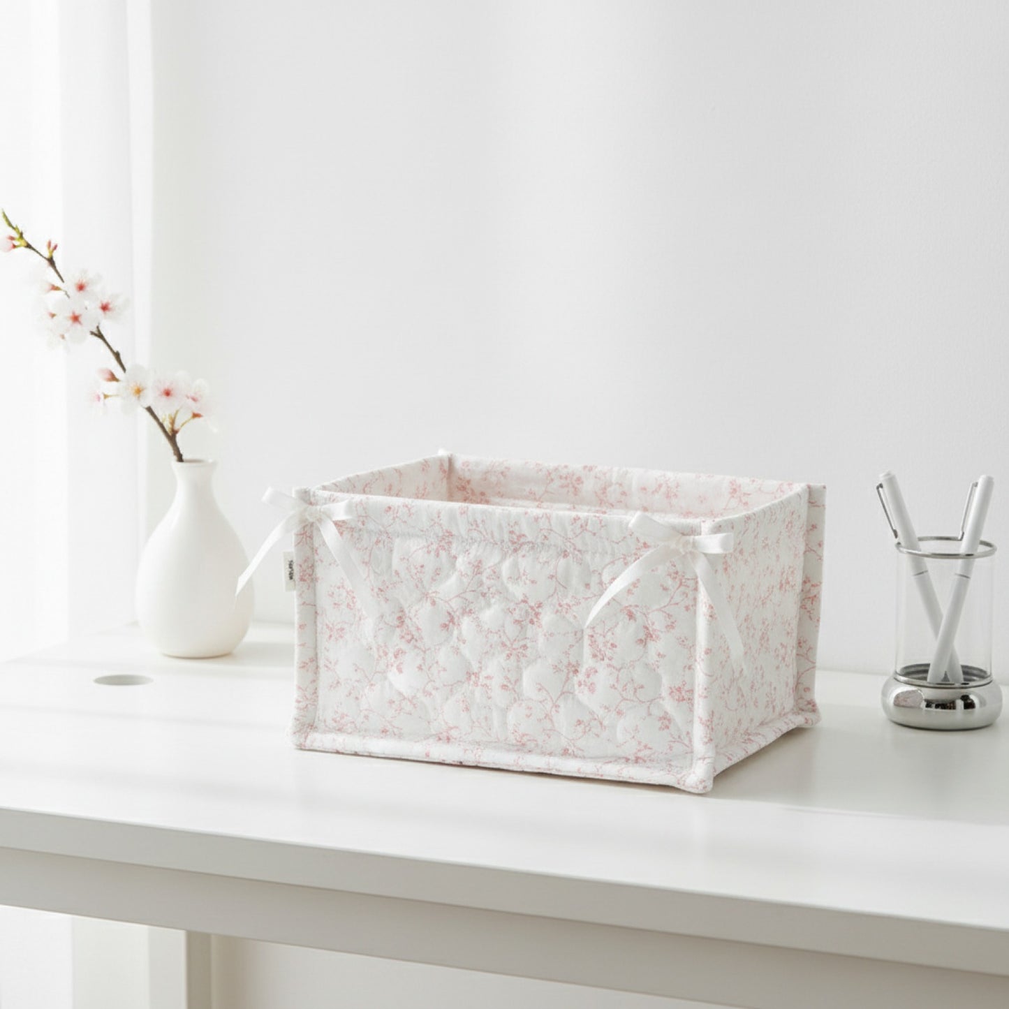Panier de Rangement Carré Fleuri Style Coréen - Organiseur Bureau Mignon