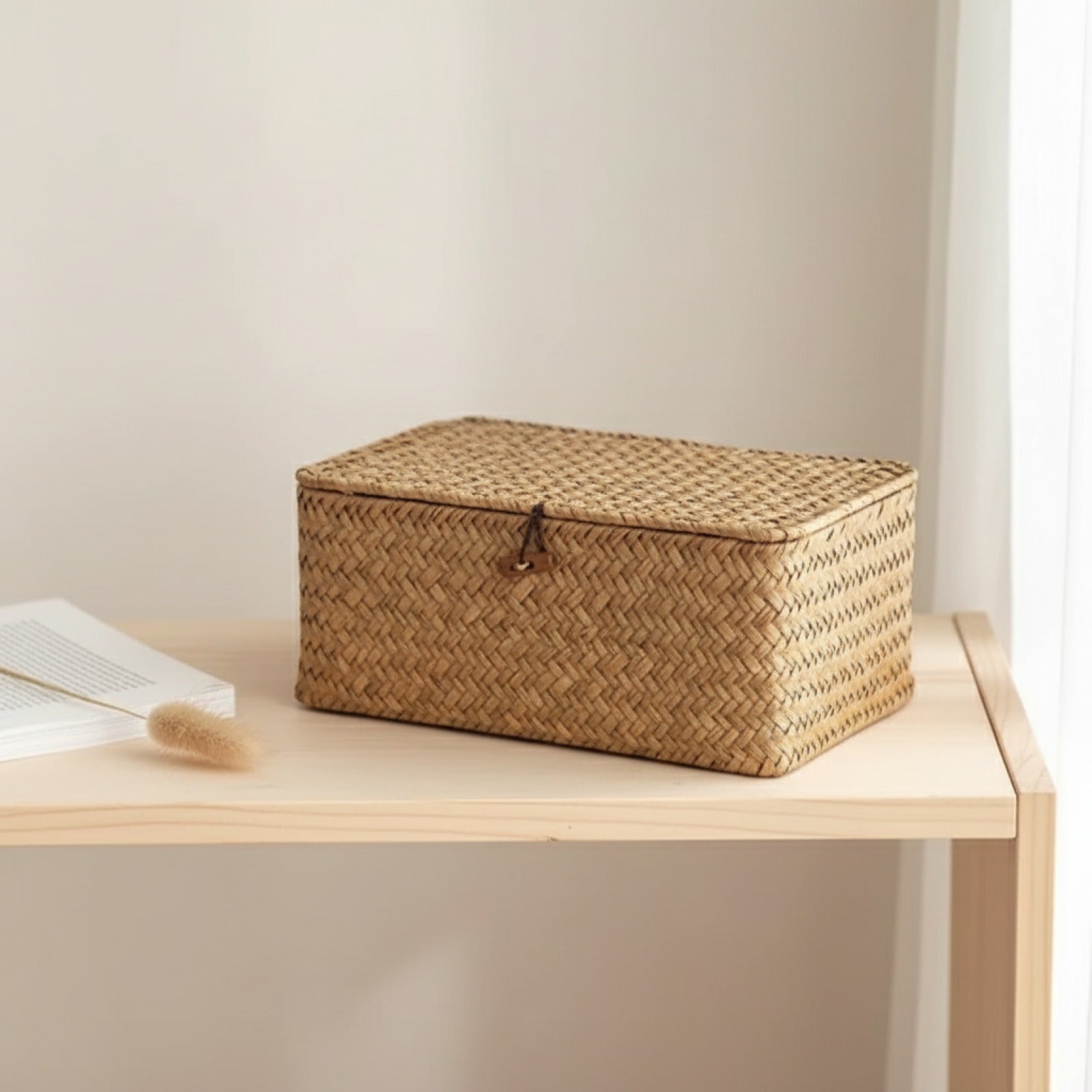Panier de Rangement Vintage en Paille Tissée Main - Idéal Bureau, Cadeau & Salle de Bain