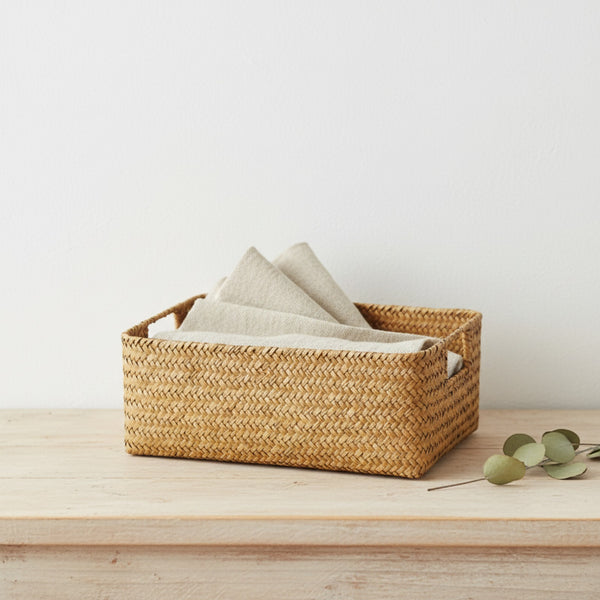 Panier décoratif en herbiers marins tissés - Rangement naturel pour la maison et la cuisine