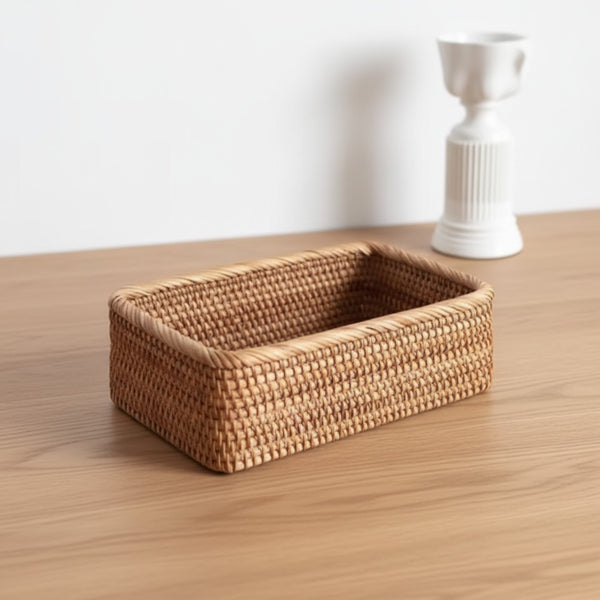 Panier Rectangulaire en Rotin Tissé à la Main - Idéal pour Fruits, Pain, Cosmétiques et Rangement Maison
