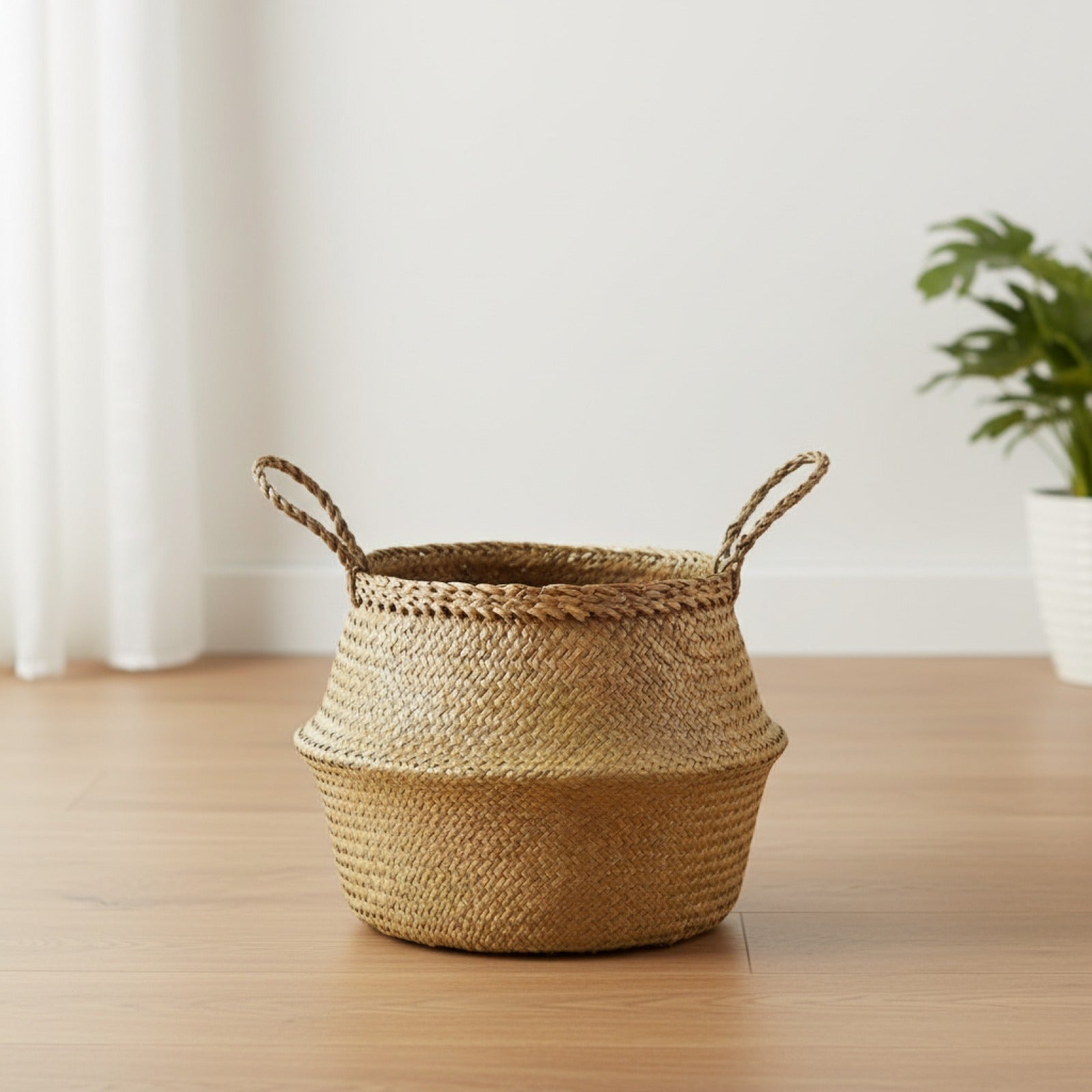 Panier Suspendu en Osier Marin & Rotin - Zerolife pour Fleurs, Linge & Rangement
