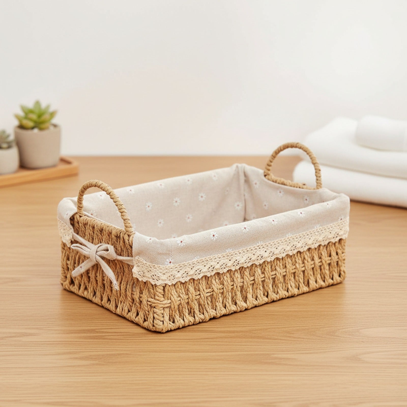 Paniers de Rangement Tissés à la Main avec Poignées - Organiseur Polyvalent pour Cuisine, Salle de Bain et Décoration Intérieure