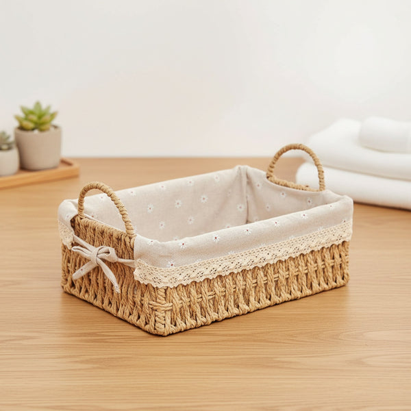 Paniers de Rangement Tissés à la Main avec Poignées - Organiseur Polyvalent pour Cuisine, Salle de Bain et Décoration Intérieure