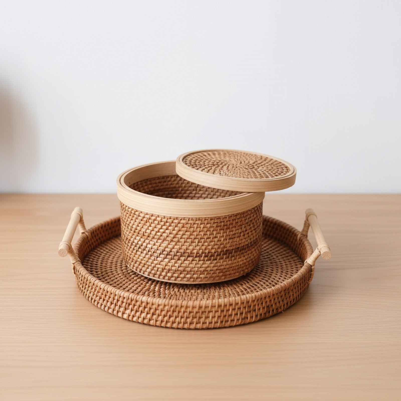 Plateau et Panier de Rangement Alimentaire en Rotin Tissé Main - Organisateur Cuisine Écologique avec Couvercle