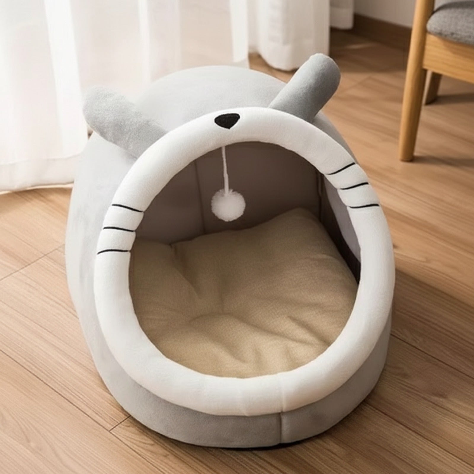 Lit Grotte Chauffant pour Chat et Petit Chien - Tente Douillette et Pliable