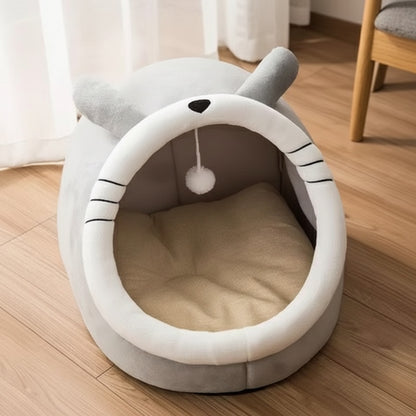 Lit Grotte Chauffant pour Chat et Petit Chien - Tente Douillette et Pliable